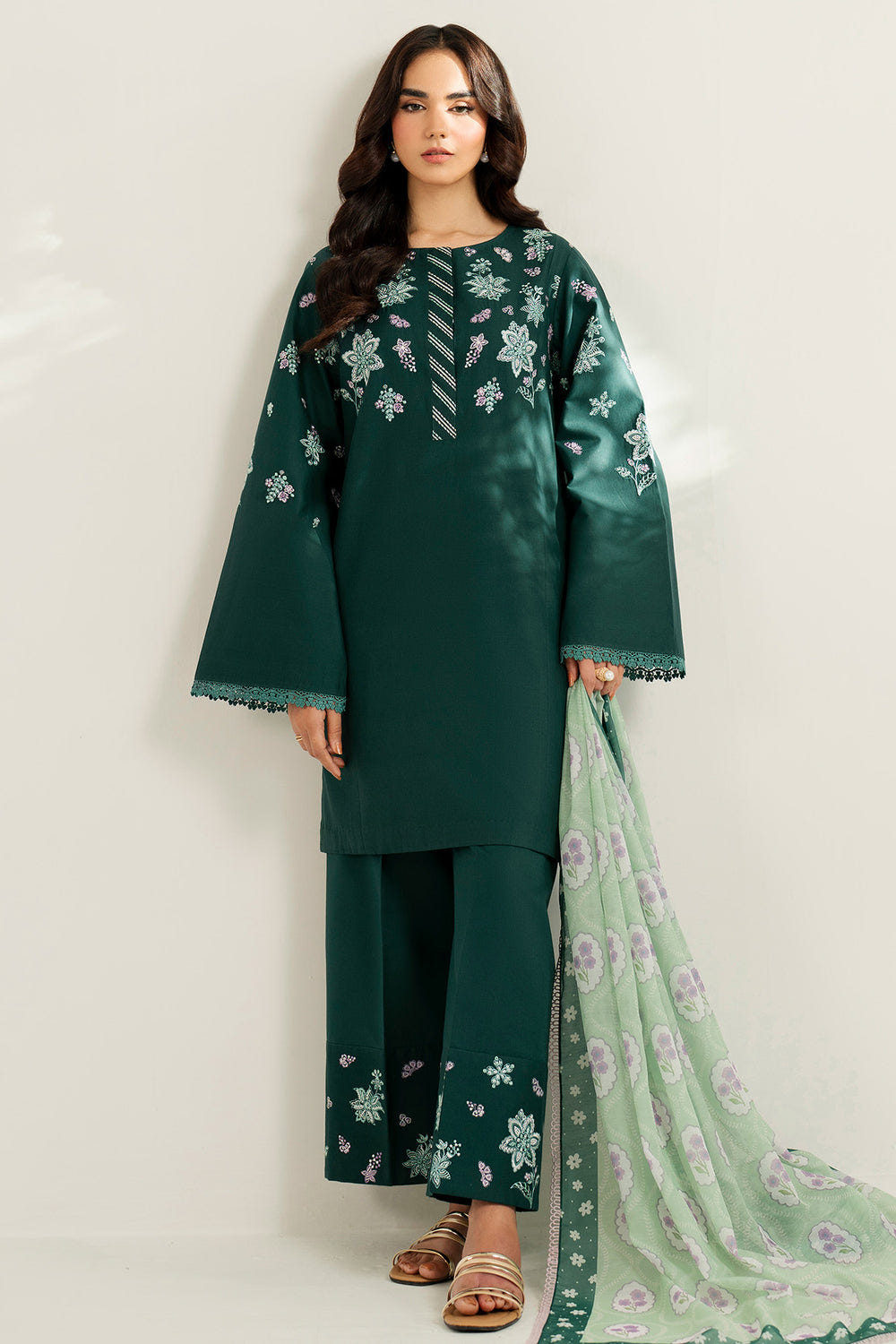 Farasha | Thread Lines Embroidered | Turquoise Bliss -  Farasha Ladies Clothes - Original Designer Dress - House of Maryam