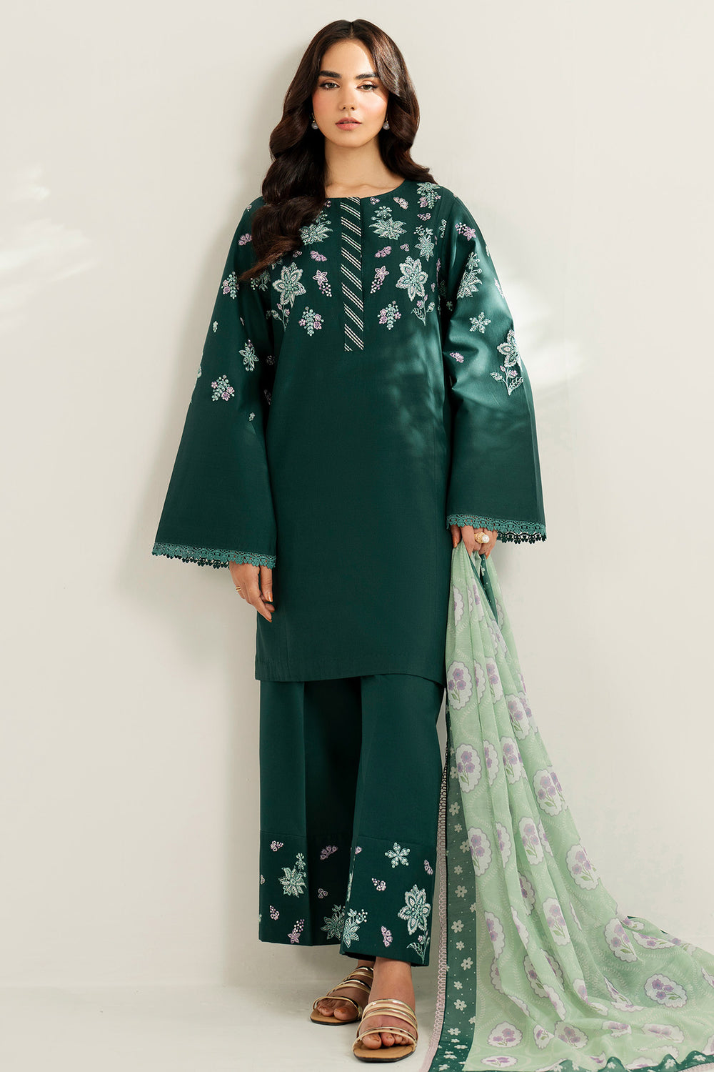 Farasha | Thread Lines Embroidered | Turquoise Bliss -  Farasha Ladies Clothes - Original Designer Dress - House of Maryam