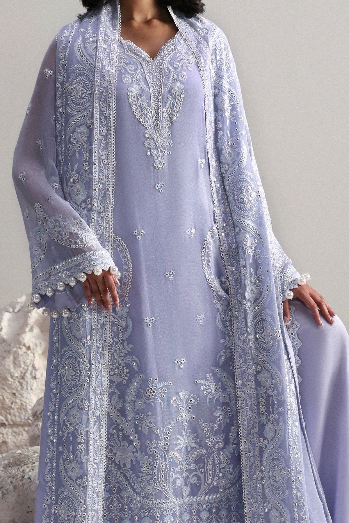 Afrozeh Vaelis lavender khaadi net formal suit, photo 3