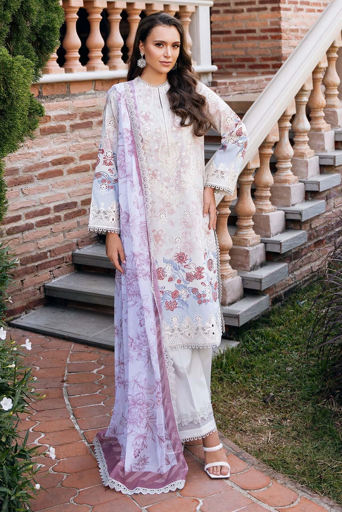 Afrozeh Opaline B skin embroidered lawn suit