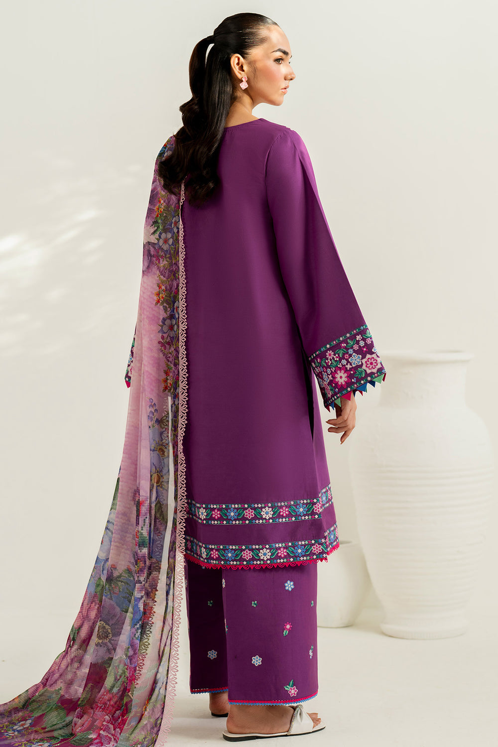 Farasha | Thread Lines Embroidered | Violet Spring -  Farasha Ladies Clothes - Original Designer Dress - House of Maryam
