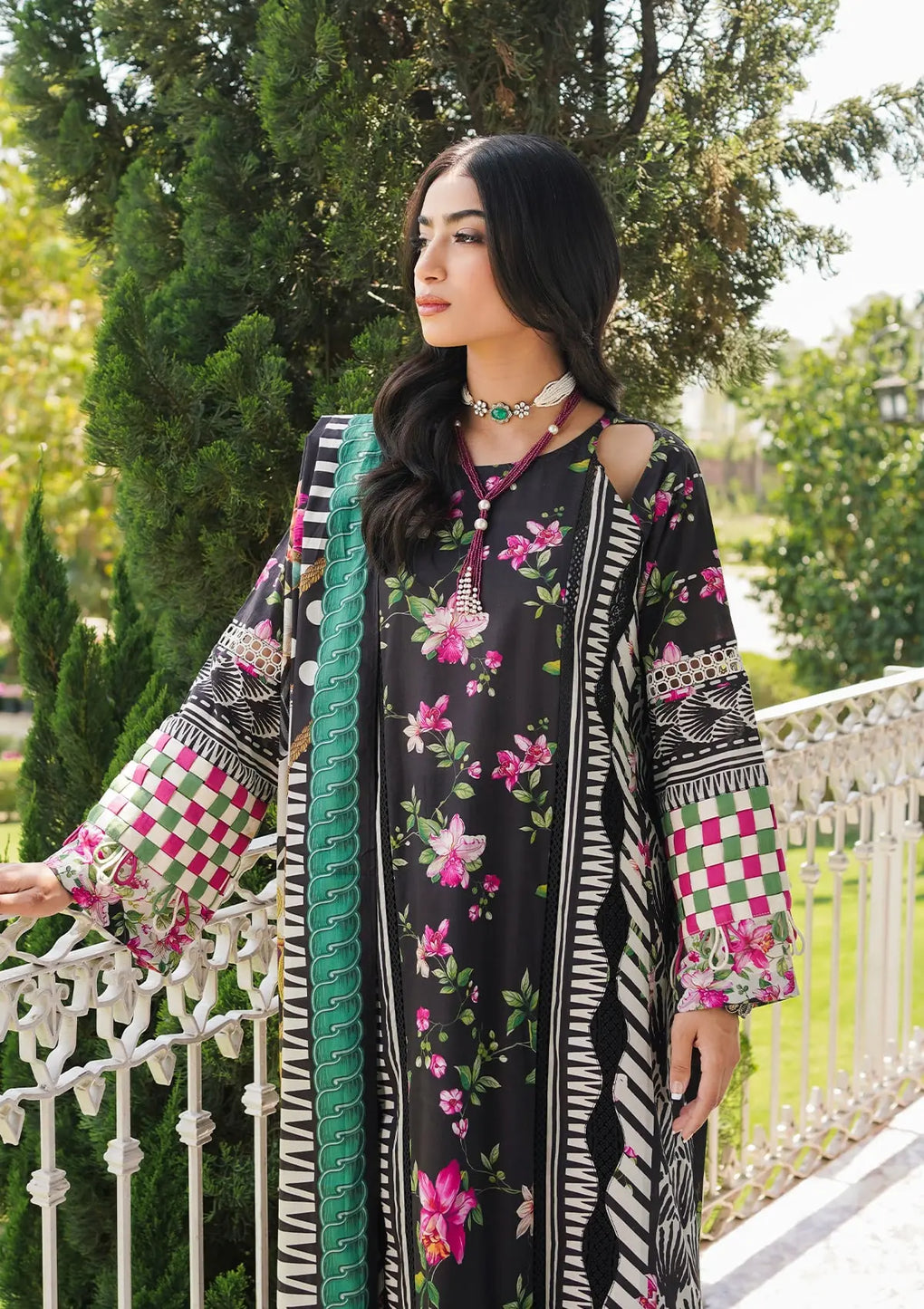 Elaf Premium | Printed Collection 24 | EEP-02A - Dark Floral -  Elaf Premium Casuals - Original Designer Dress - House of Maryam