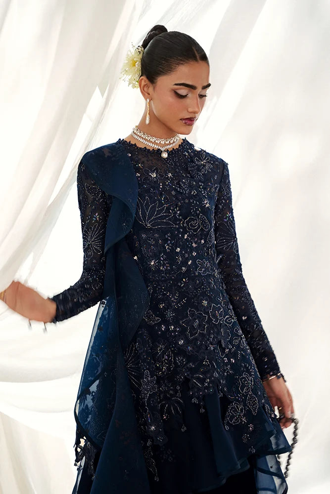Suffuse Simorah teal blue organza wrap peplum and velvet skirt, photo 2