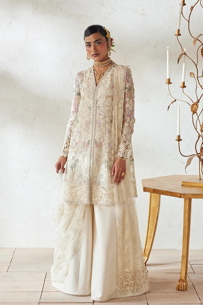 Suffuse Rosha cloud white organza peplum and sharara