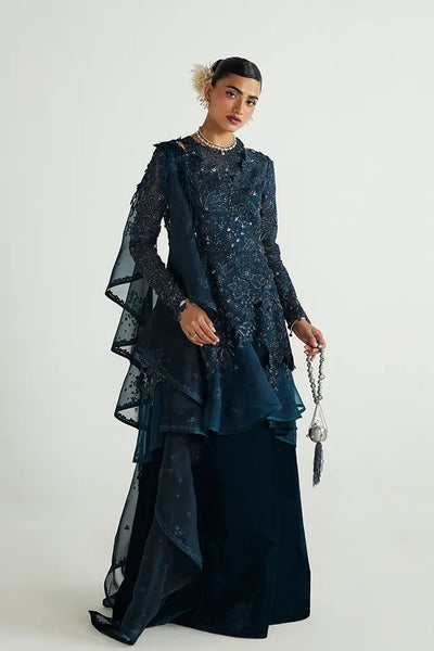 Suffuse Simorah teal blue organza wrap peplum and velvet skirt, photo 6