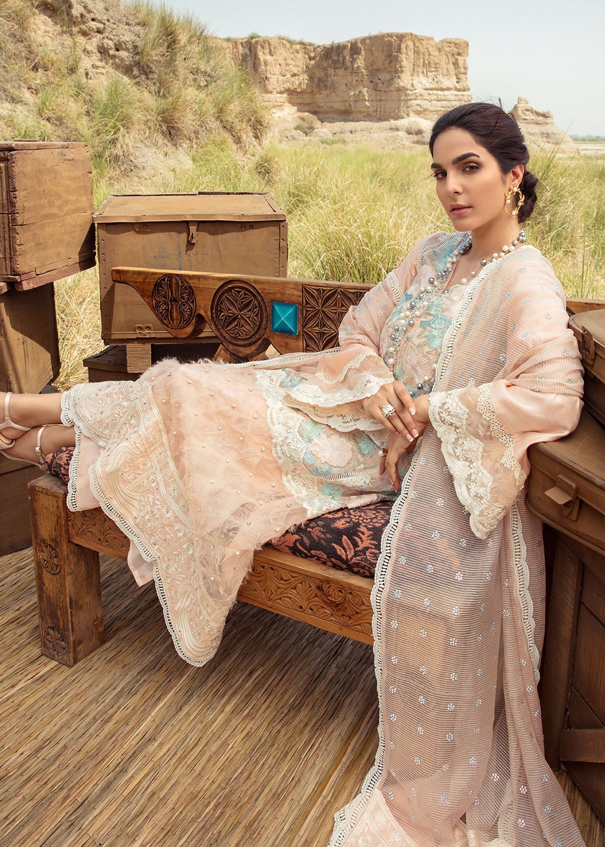 Saira Shakira | Luxury Pret | Peach Sandstone -  Saira Shakira Ladies Clothes - Original Designer Dress - House of Maryam