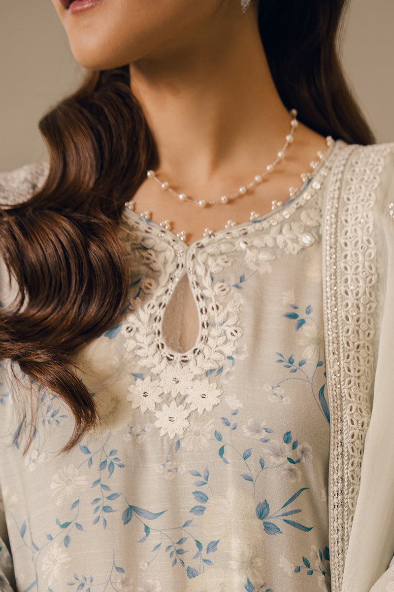 Cross Stitch | Luxury Pret | Pearl Blue-2 PC (Shirt & Dupatta)