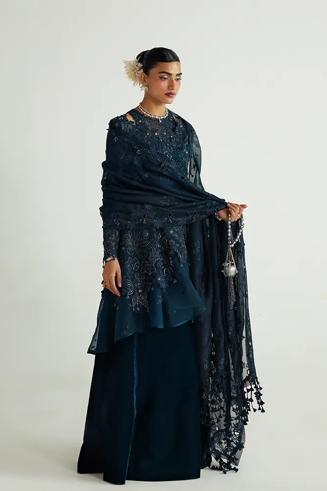 Suffuse Simorah teal blue organza wrap peplum and velvet skirt, photo 7