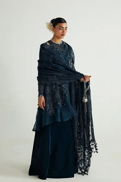 Suffuse Simorah teal blue organza wrap peplum and velvet skirt, photo 7