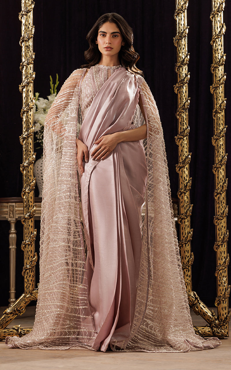 Threads and Motifs | Formal Dresses 25 | Net Embroidered Cape With Blouse And Skirt Saree -  Threads and Motifs Ladies Clothes - Original Designer Dress - House of Maryam