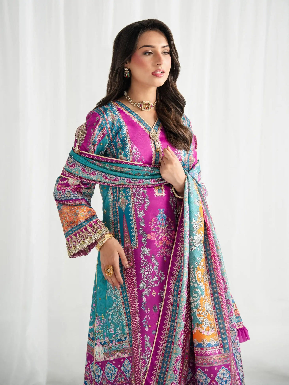 Gulaal | Aira Printed Silk | Magenta Mischief, image 4