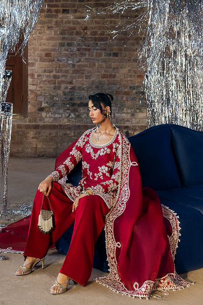Suffuse Seri cherry red raw silk shirt and pants, photo 4