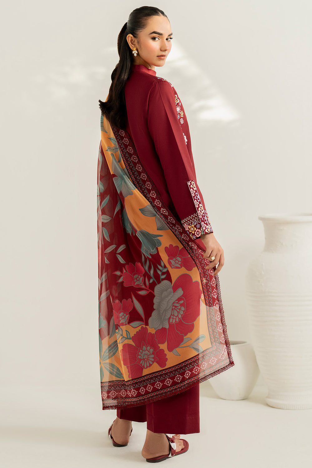 Farasha | Thread Lines Embroidered | Maroon Muse -  Farasha Ladies Clothes - Original Designer Dress - House of Maryam