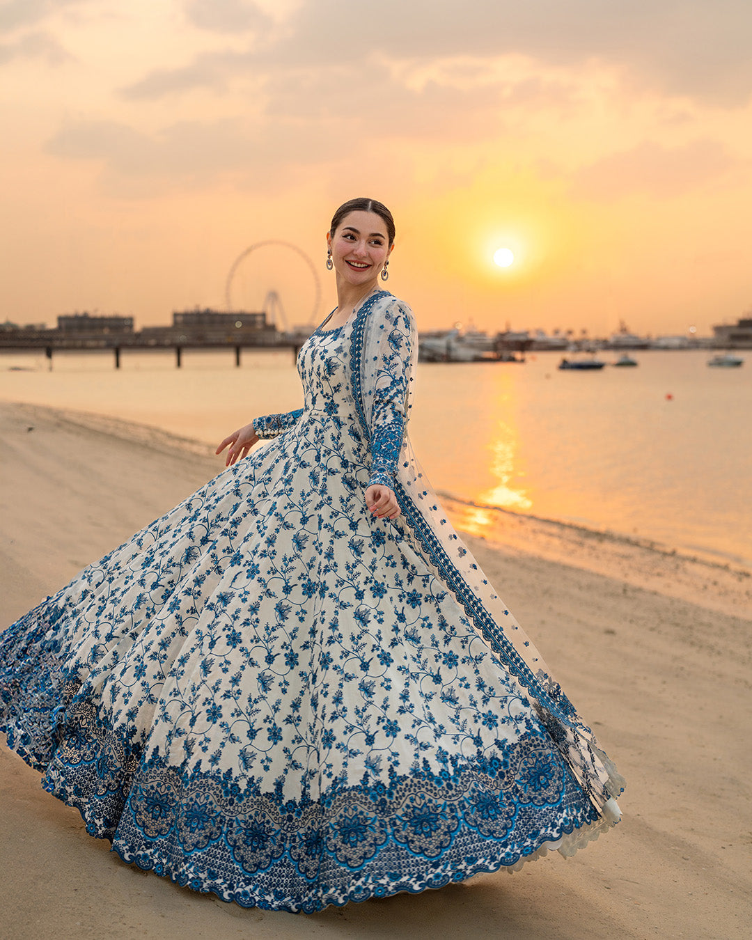 Faiza Saqlain | Aya Luxury Lawn 26' | Jehona, Blue and White, image 4