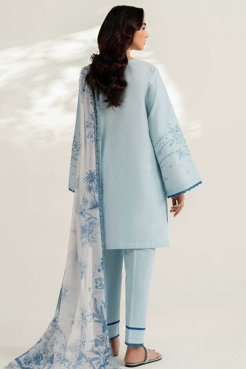 Farasha | Thread Lines Embroidered | Ash Mist -  Farasha Ladies Clothes - Original Designer Dress - House of Maryam
