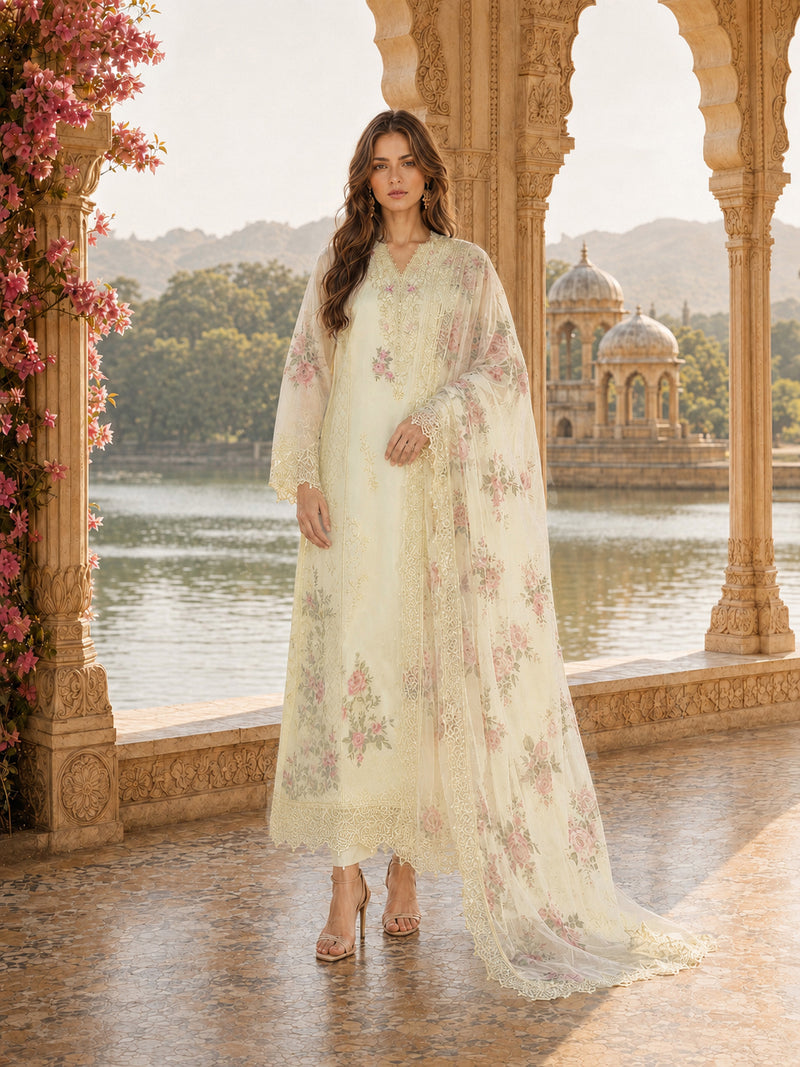 Saadia Asad | Nooriyah Luxury Chiffon | D5 - Pale Yellow, image 3