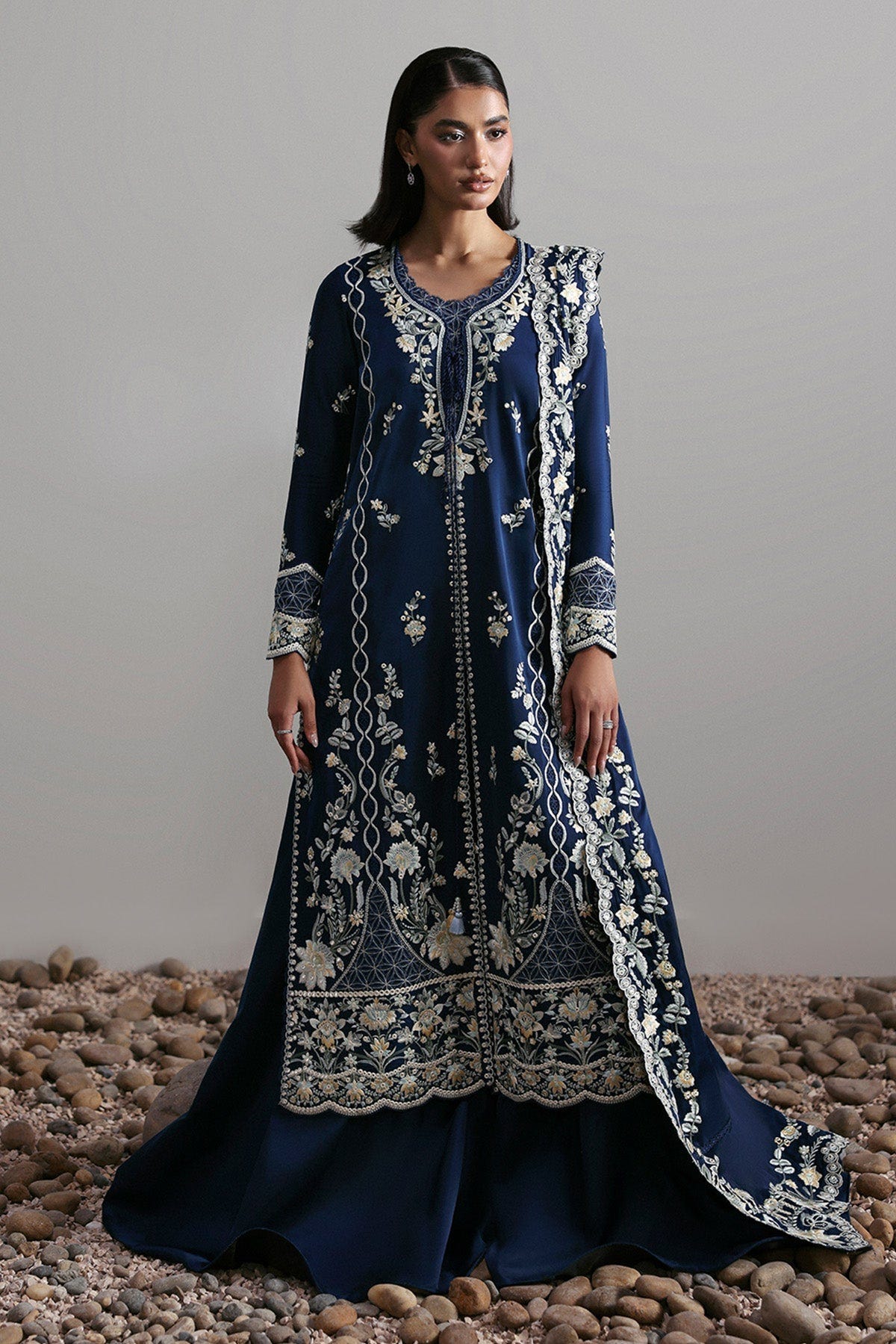 Afrozeh Alara midnight blue dull shamoz suit