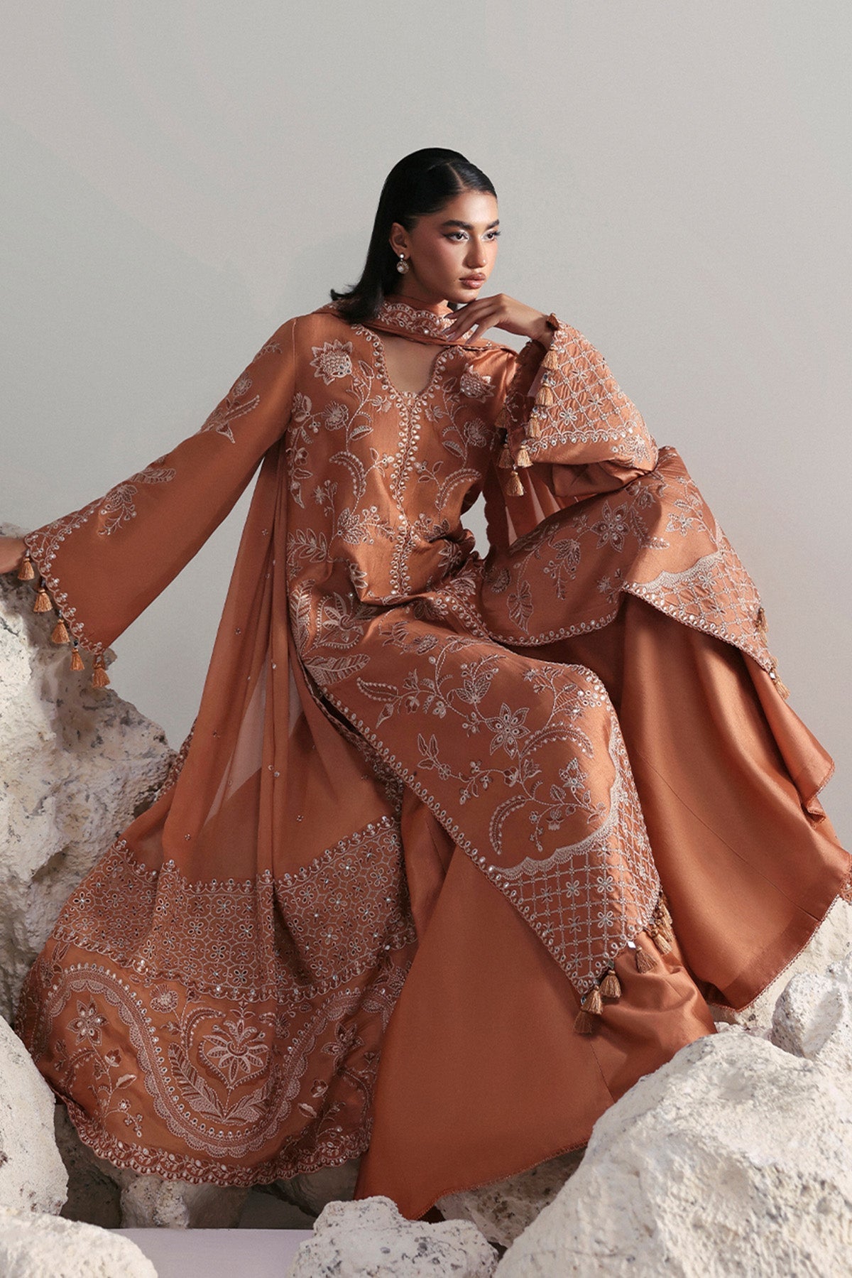 Afrozeh Anastaria rust tussar silk formal suit, photo 3