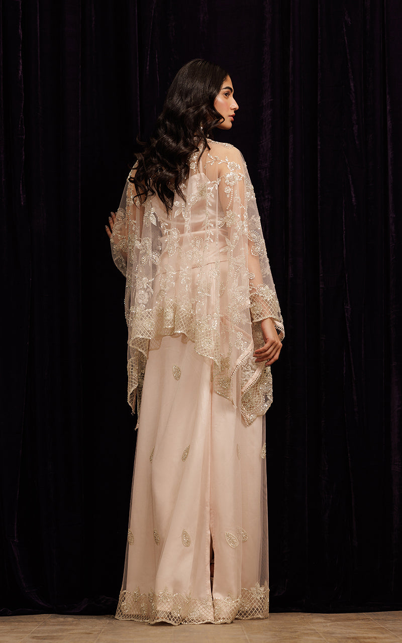Threads and Motifs | Formal Dresses 25 | Net Embroidered Cape With Tube And Skirt -  Threads and Motifs Ladies Clothes - Original Designer Dress - House of Maryam