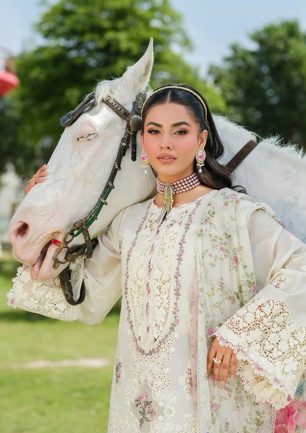 Elaf Premium | Luxury Lawn 25 | ELH-7A WHITE EMPRESS -  Elaf Premium Ladies Clothes - Original Designer Dress - House of Maryam