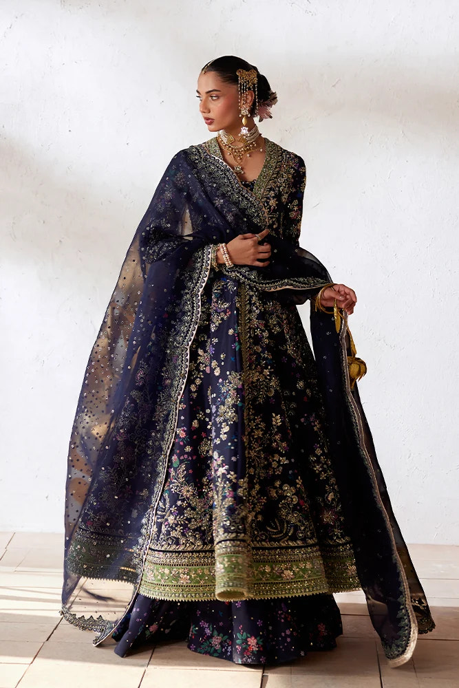 Suffuse Delina midnight blue raw silk pishwas and gharara