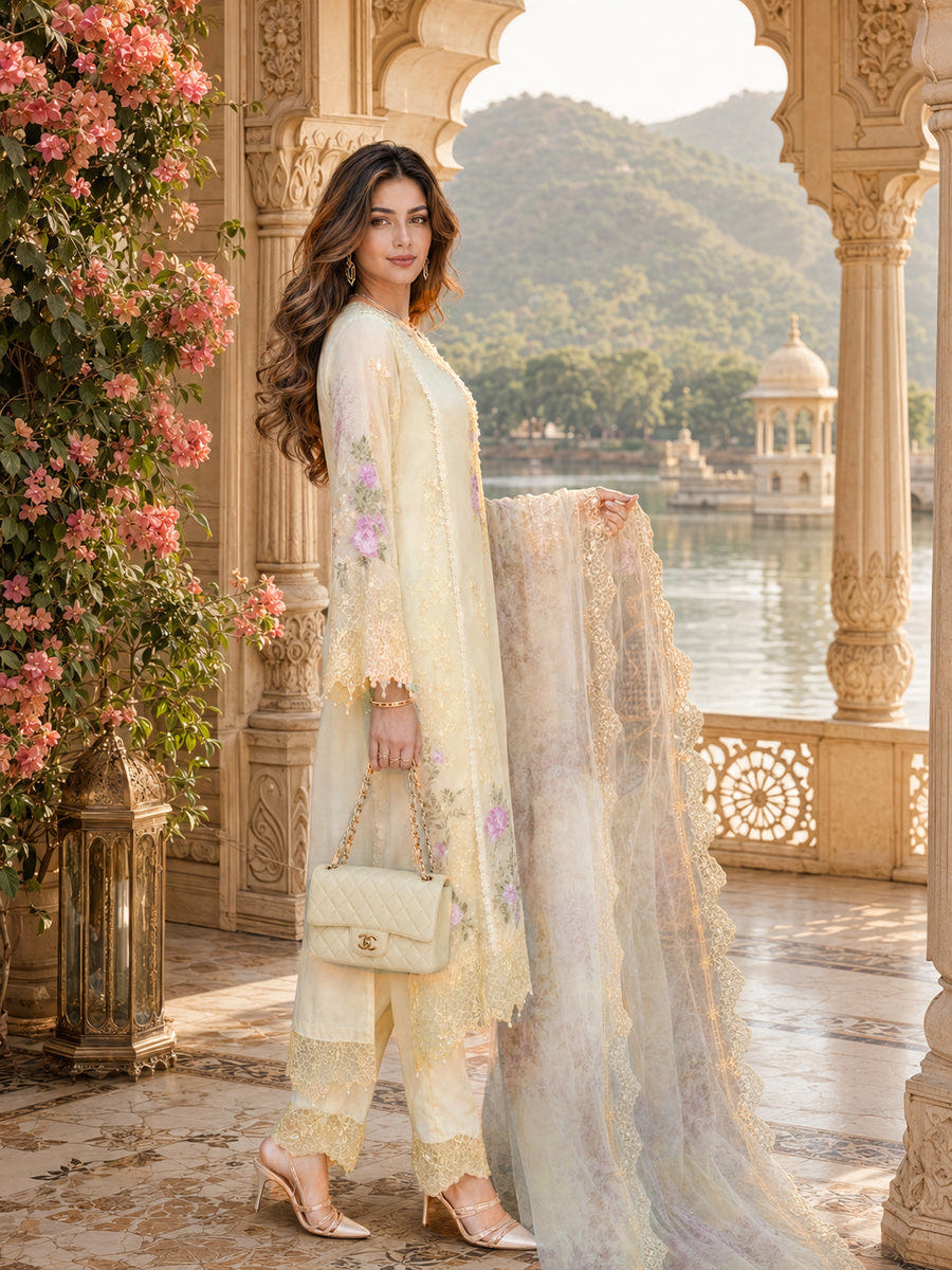 Saadia Asad | Nooriyah Luxury Chiffon | D5 - Pale Yellow