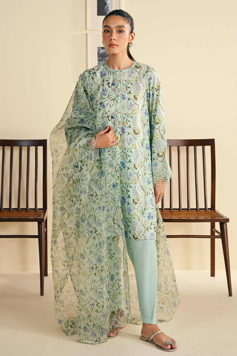 Cross Stitch | Exclusive Pret | Dusty Aqua-2 PC (Shirt & Dupatta)
