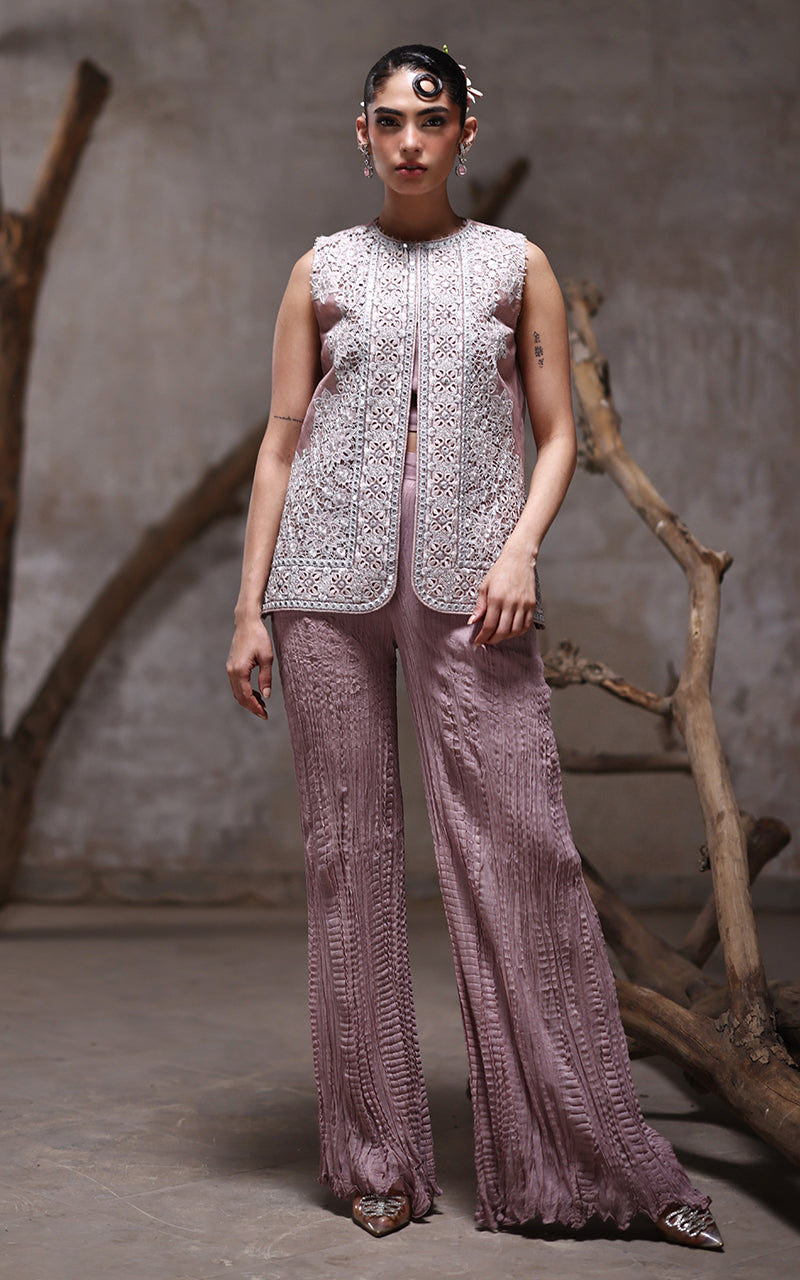 Threads and Motifs | Formal Dresses 25 | Organza Embroidered Jacket With Crushed Trouser -  Threads and Motifs Ladies Clothes - Original Designer Dress - House of Maryam