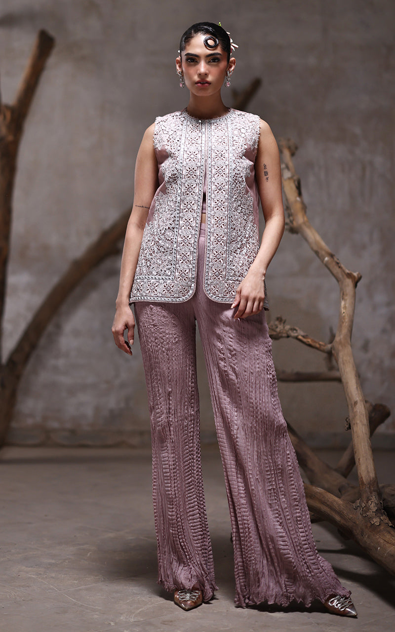 Threads and Motifs | Formal Dresses 25 | Organza Embroidered Jacket With Crushed Trouser -  Threads and Motifs Ladies Clothes - Original Designer Dress - House of Maryam