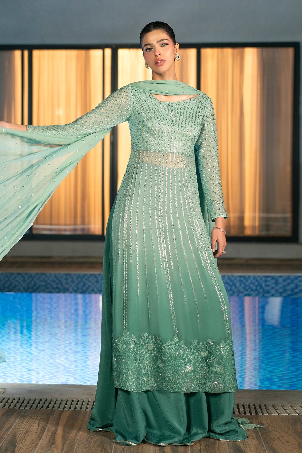 Fahad Hussayn | Lawn Banger | Midnight Aura -  Erum Khan Ladies Clothes - Original Designer Dress - House of Maryam