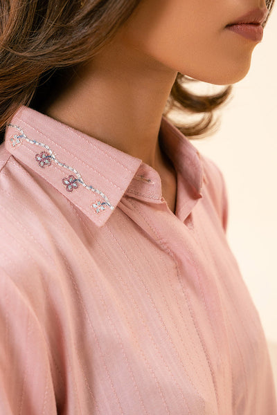 Cross Stitch | Basic Pret | Pink Bliss Embellished Linen Shirt