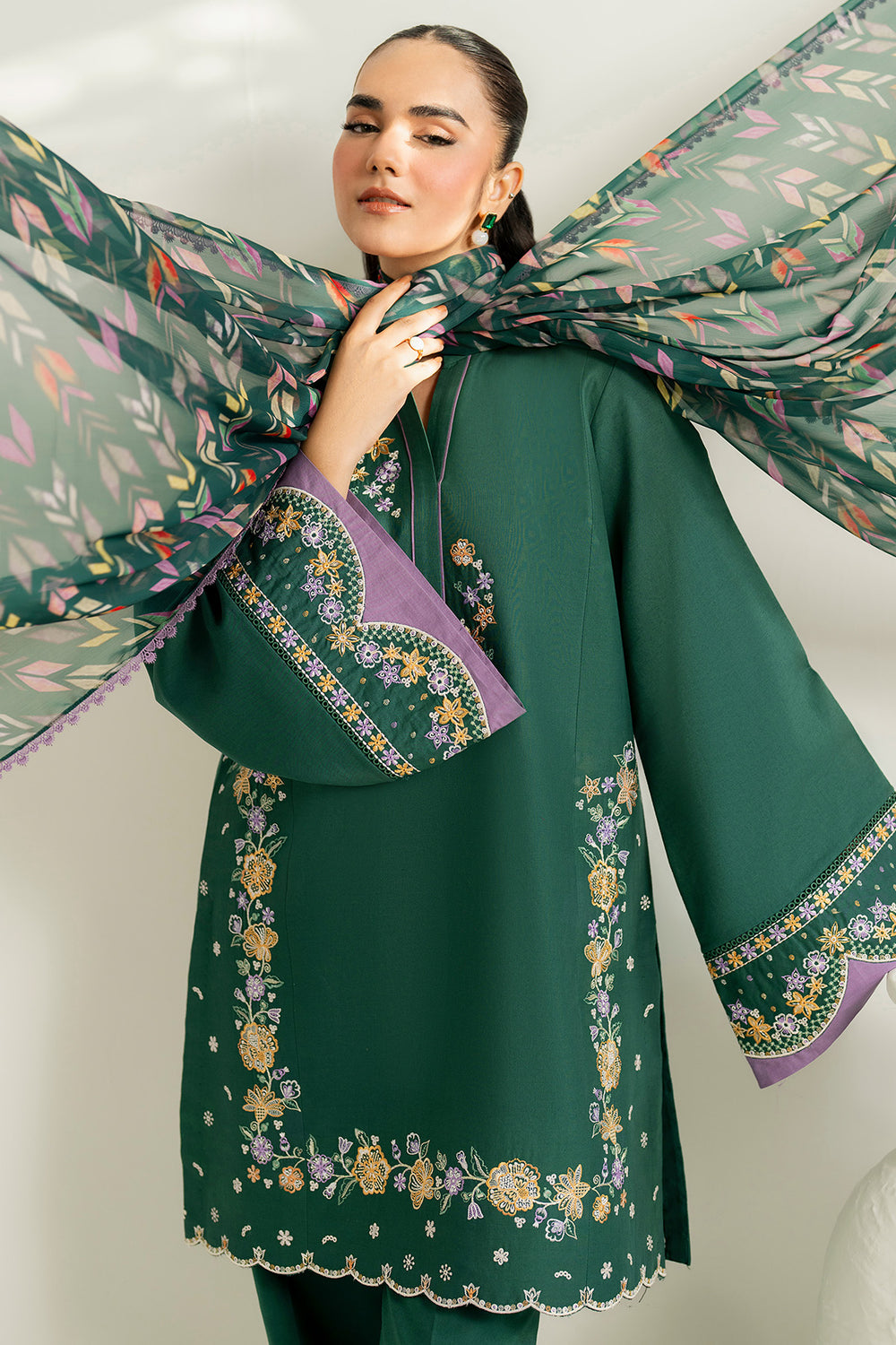 Farasha | Thread Lines Embroidered | Deep Pine -  Farasha Ladies Clothes - Original Designer Dress - House of Maryam