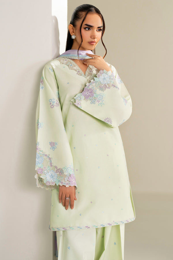 Farasha | Summer Weaves Embroidered Lawn | Mint Garden-8
