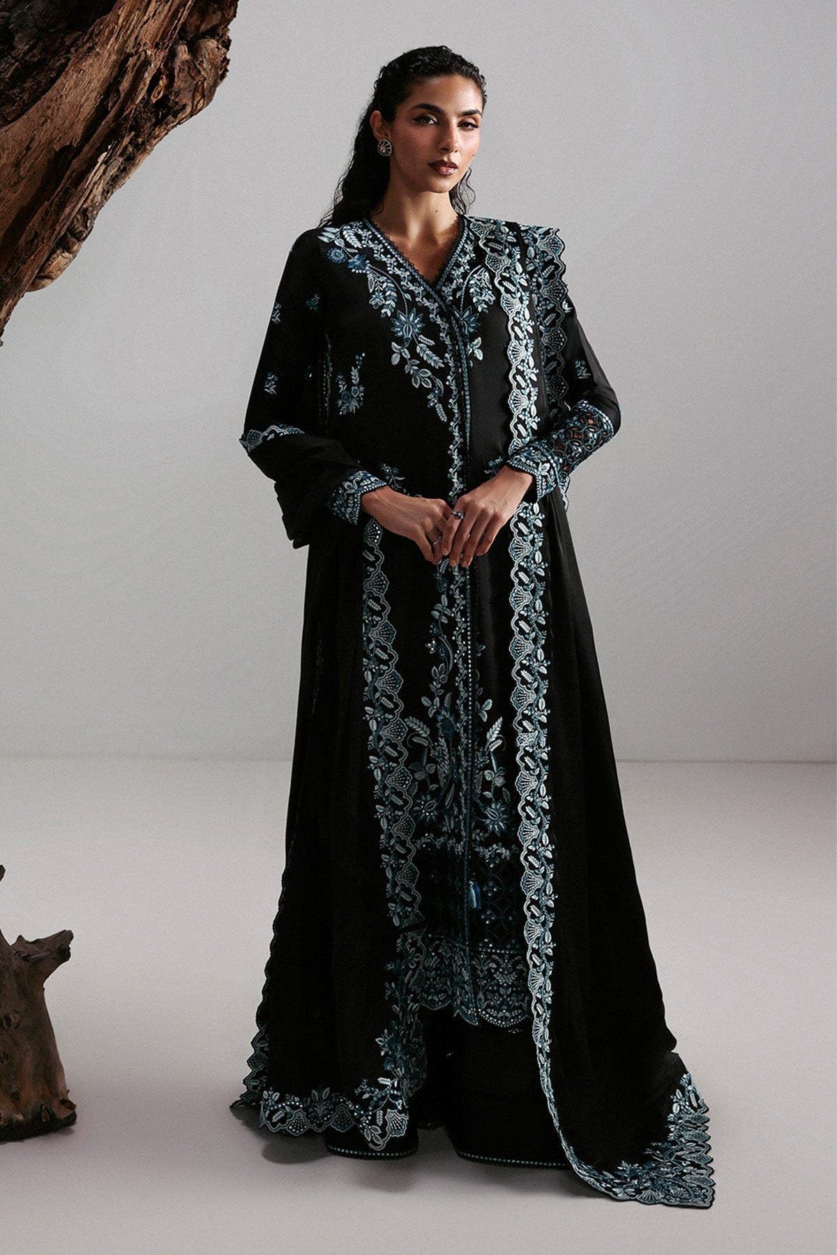 Afrozeh Rhylen black charmeuse silk suit