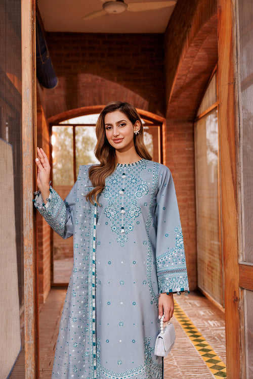 Farasha | Dastoor Embroidered Lawn SS24 | BERYL GREY