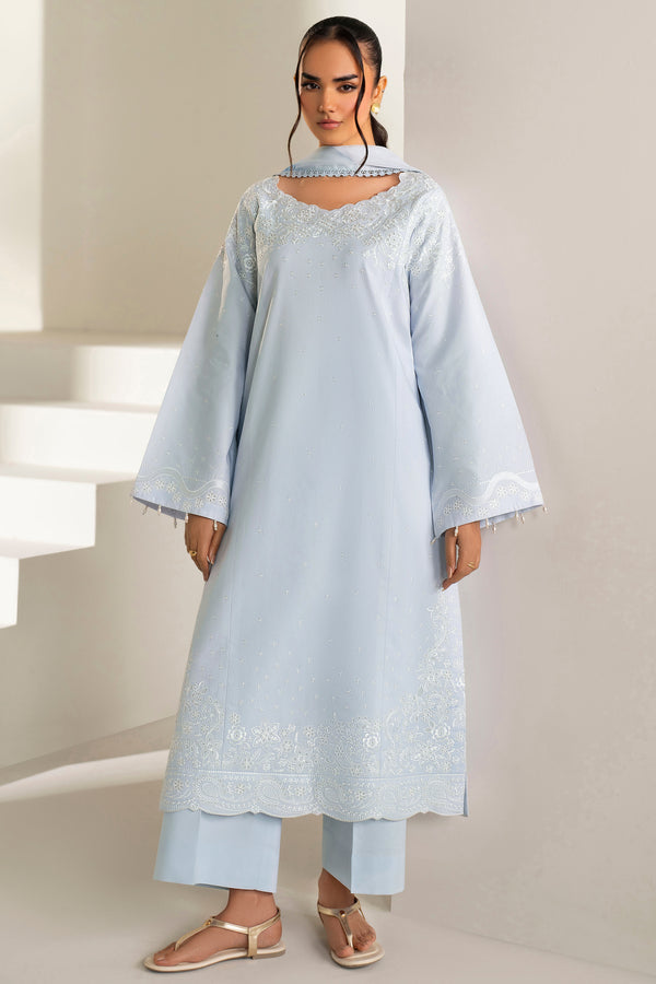Farasha | Summer Weaves Embroidered Lawn | Pine Blue-4
