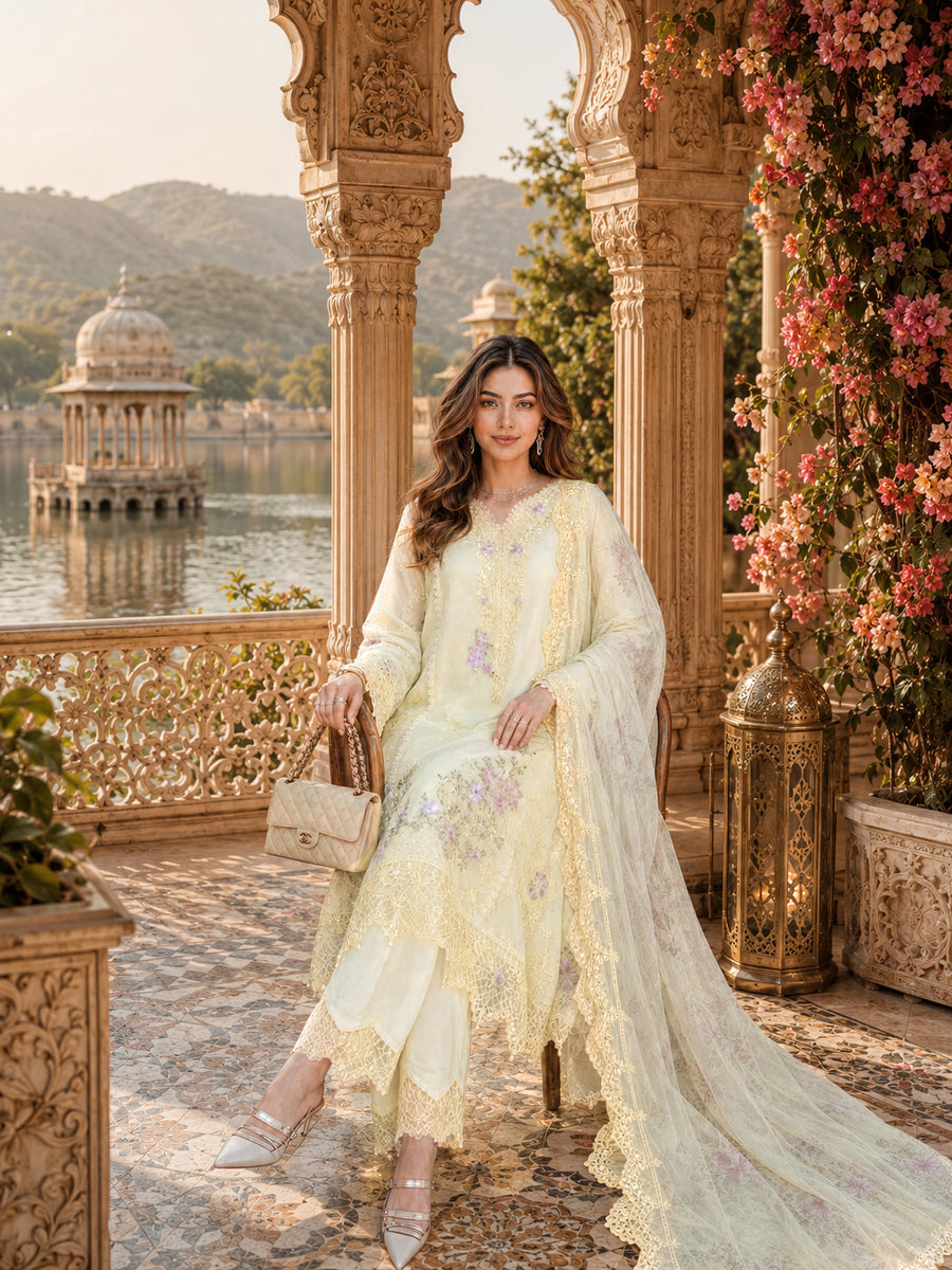Saadia Asad | Nooriyah Luxury Chiffon | D5 - Pale Yellow, image 2
