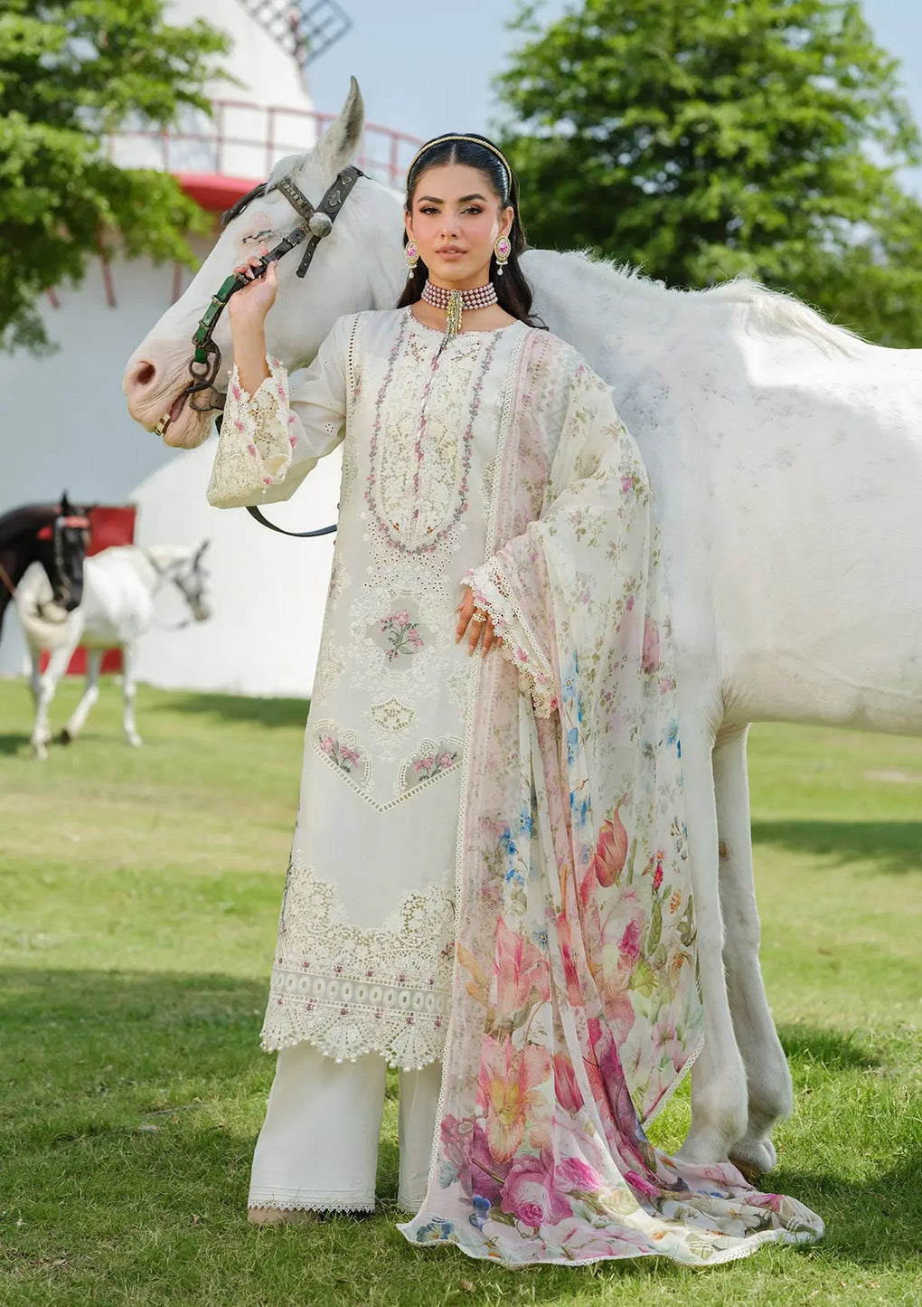 Elaf Premium | Luxury Lawn 25 | ELH-7A WHITE EMPRESS -  Elaf Premium Ladies Clothes - Original Designer Dress - House of Maryam