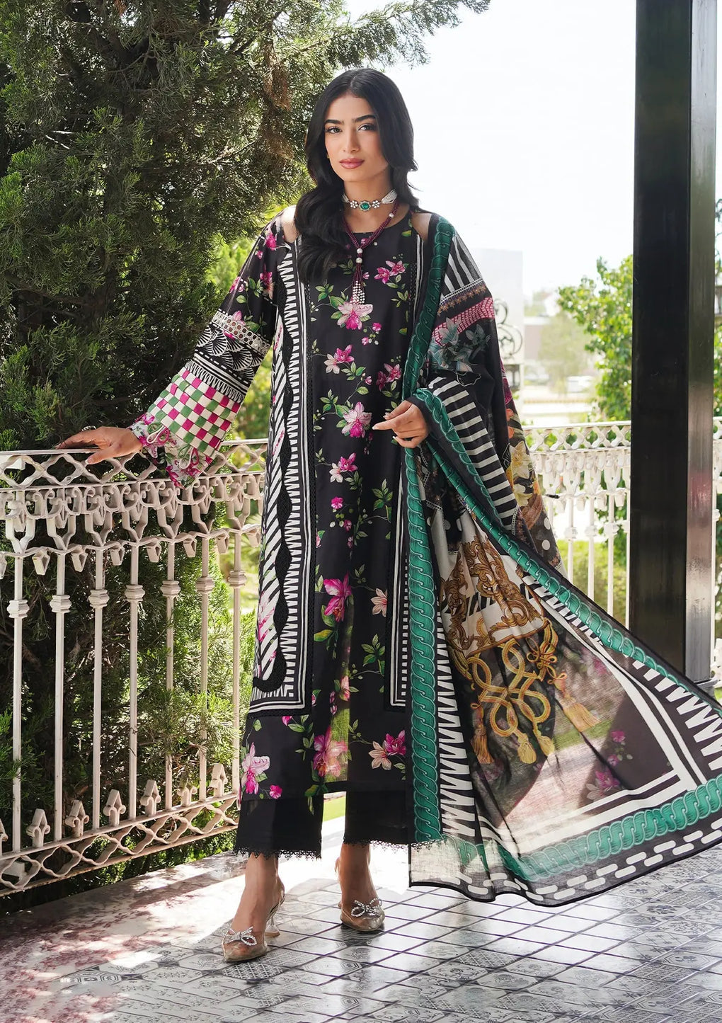 Elaf Premium | Printed Collection 24 | EEP-02A - Dark Floral -  Elaf Premium Casuals - Original Designer Dress - House of Maryam