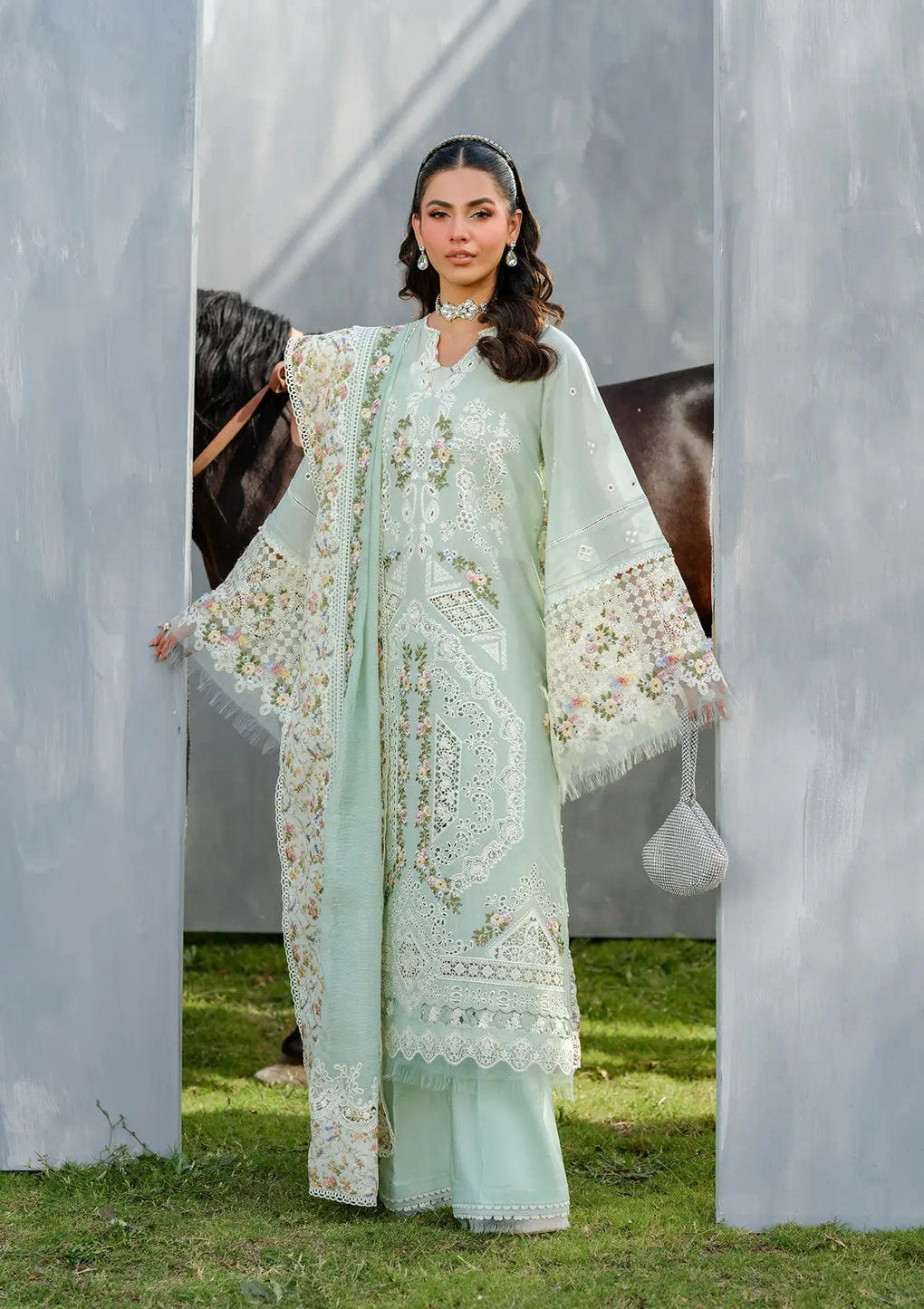 Elaf Premium | Luxury Lawn 25 | ELH-4B FROSTEL -  Elaf Premium Ladies Clothes - Original Designer Dress - House of Maryam