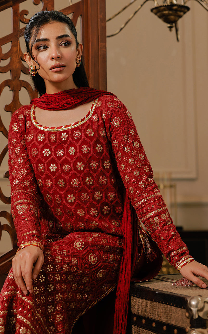 Threads and Motifs | Formal Dresses 25 | Embroidered Shirt With Gharara And Dupatta -  Threads and Motifs Ladies Clothes - Original Designer Dress - House of Maryam