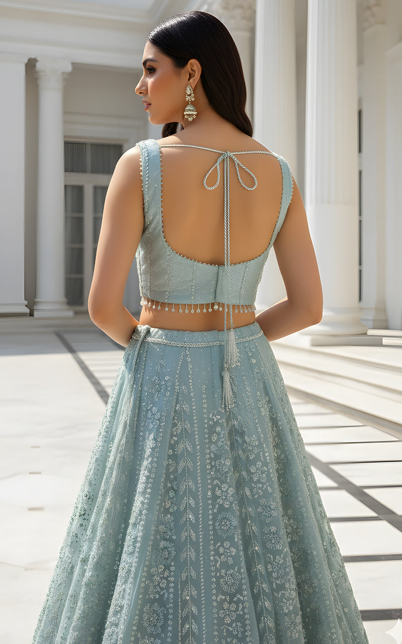 Threads and Motifs | Formal Dresses 25 | Net Embroidered Blouse With Cape And Lehenga-5