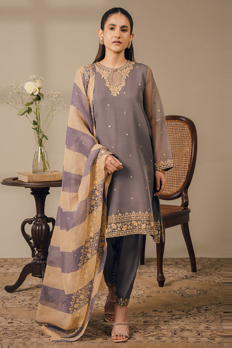 Cross Stitch | Luxury Pret | Gray Beryl-3 Piece (Shirt, Trouser & Dupatta)