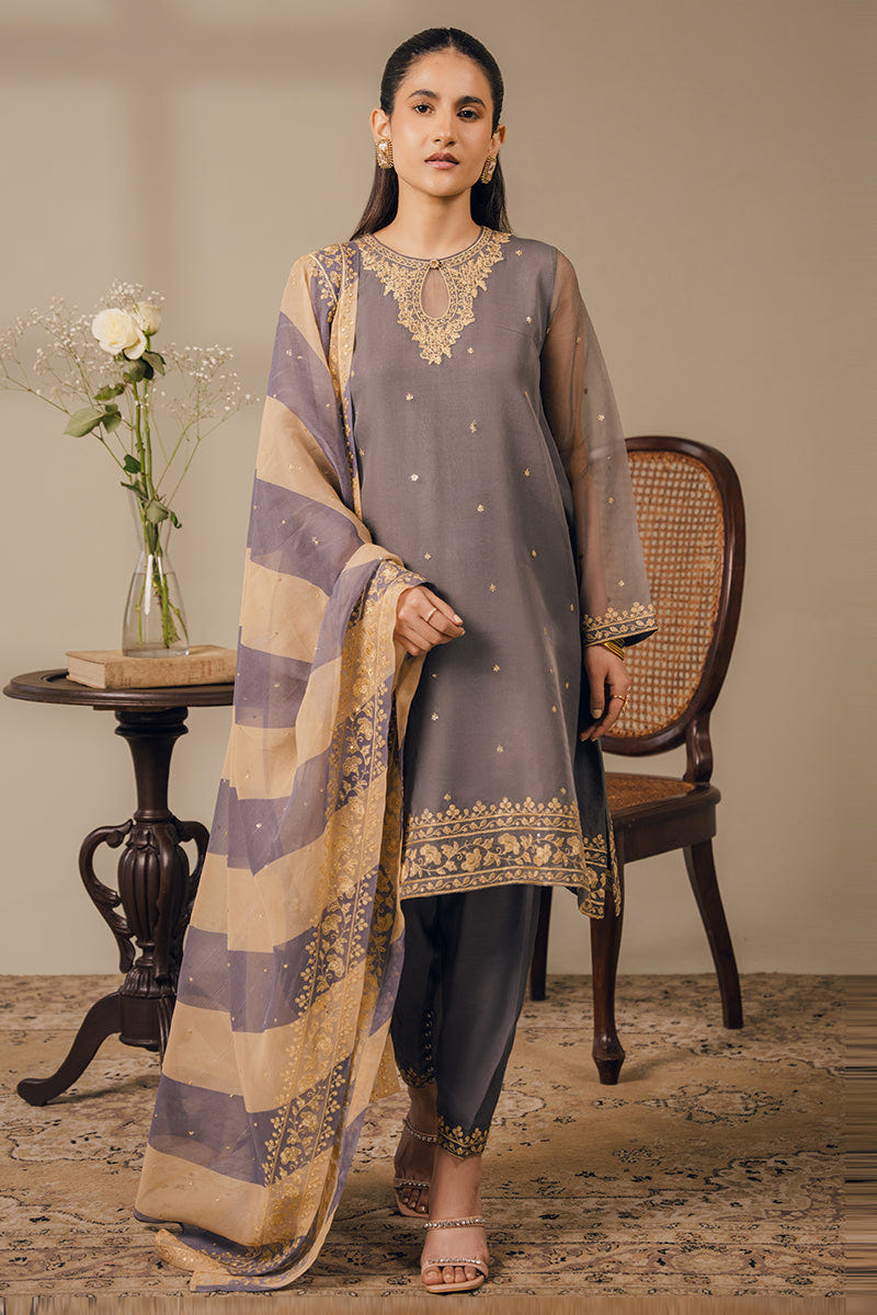 Cross Stitch | Luxury Pret | Gray Beryl-3 Piece (Shirt, Trouser & Dupatta)