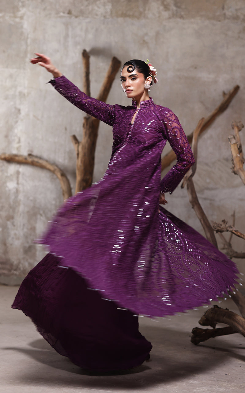 Threads and Motifs | Formal Dresses 25 | Organza Embroidered Jacket With Crushed Trouser -  Threads and Motifs Ladies Clothes - Original Designer Dress - House of Maryam