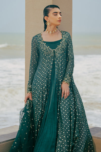 Cross Stitch | Wedding Pret | Green Spring-3PC Chiffon Embroidered Pret