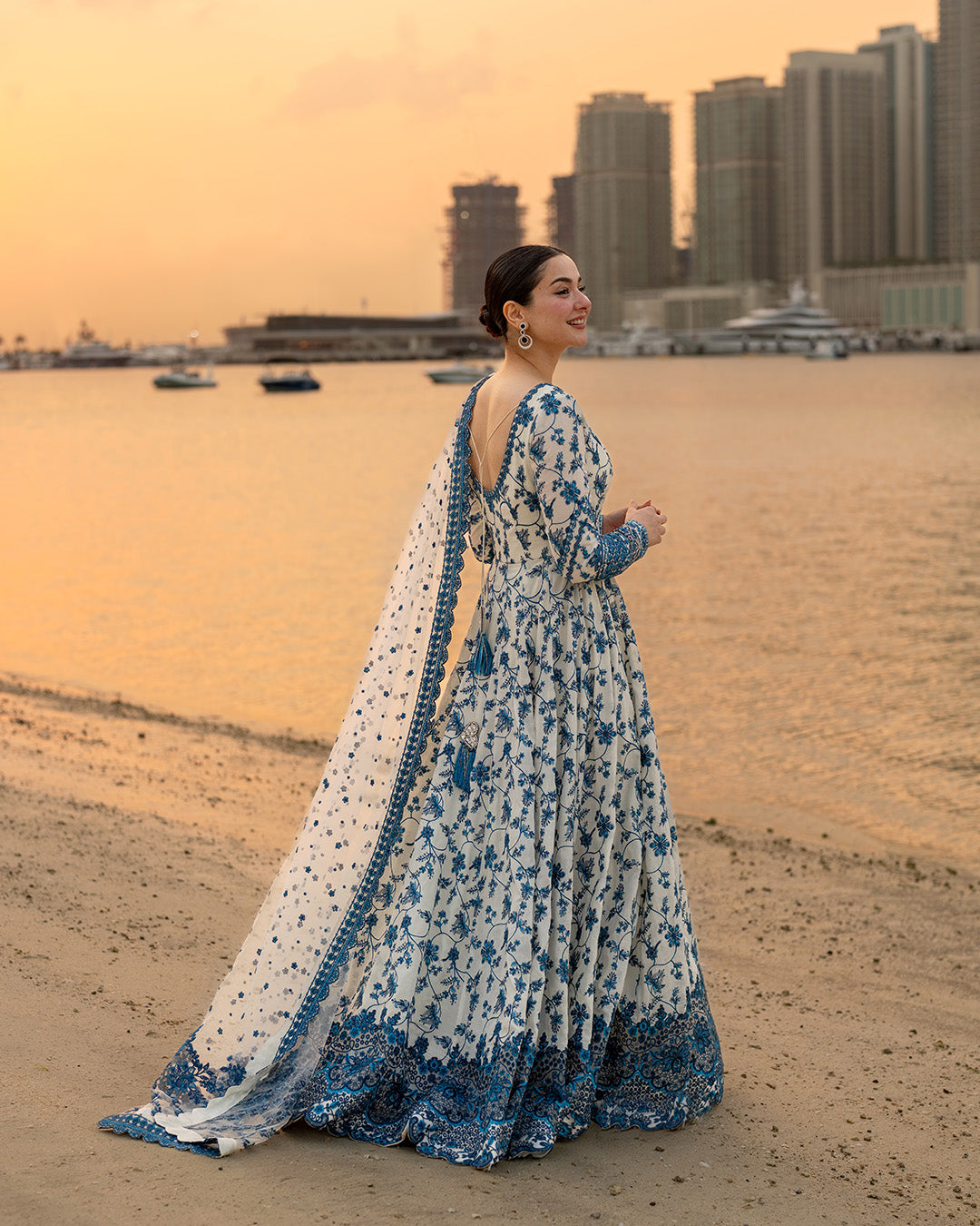 Faiza Saqlain | Aya Luxury Lawn 26' | Jehona, Blue and White, image 6