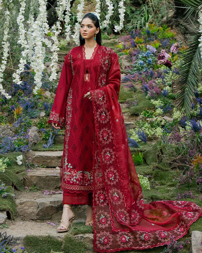 Zevk | Flora Festive Lawn | RED ROSE -  Zevk Ladies Clothes - Original Designer Dress - House of Maryam