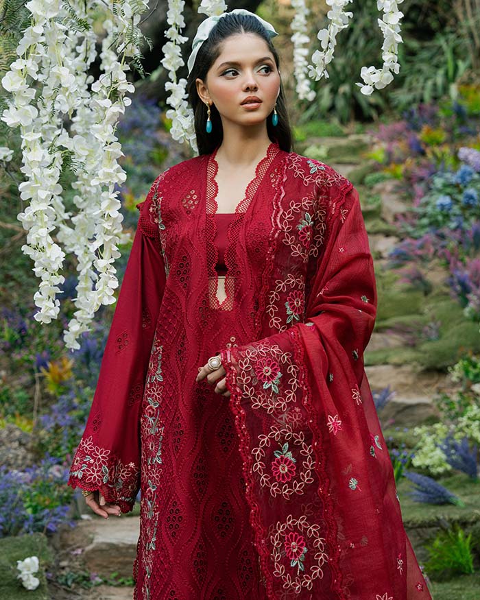 Zevk | Flora Festive Lawn | RED ROSE -  Zevk Ladies Clothes - Original Designer Dress - House of Maryam