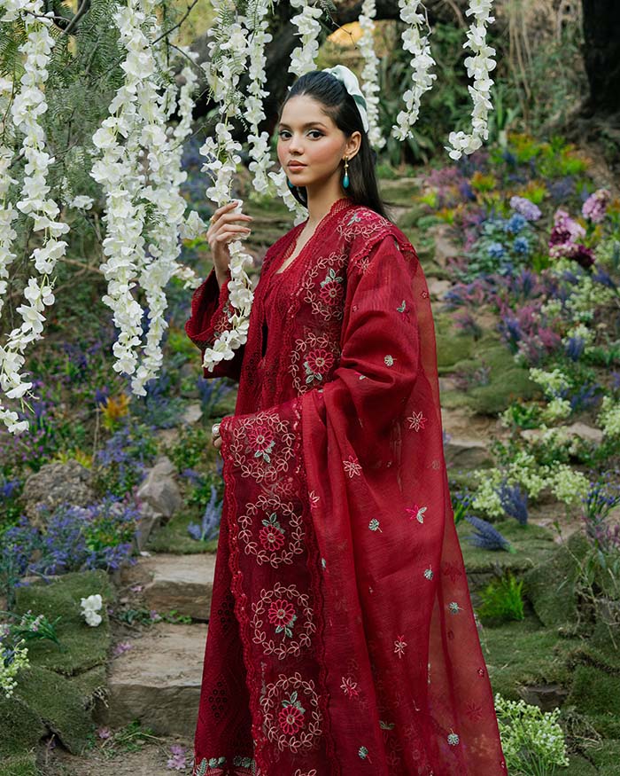Zevk | Flora Festive Lawn | RED ROSE -  Zevk Ladies Clothes - Original Designer Dress - House of Maryam